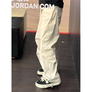 米白色速干工装裤男夏季美式vibe裤子高街直筒休闲裤KZ66WW-P45图片