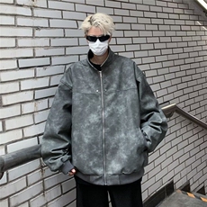 皮衣夹克男韩版潮流高街帅复古2025春季新款ins宽松外套W5748-P77，男装夹克，星座412-2