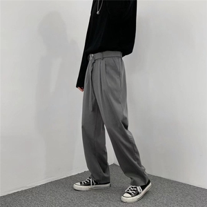 痞帅裤子男宽松百搭直筒九分裤送腰带轻熟风直筒西裤K438P35图片