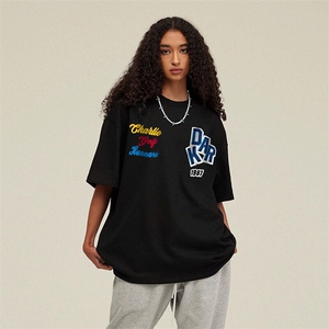 万针全刺绣工艺抖音得物高品质260克重磅纯棉双纱美式高街短袖T恤图片