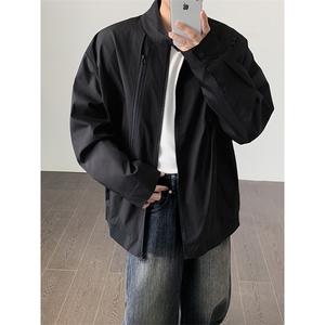 JK2608/P65春装新款现货立领夹克男多拉链宽松潮流大码外套上衣图片