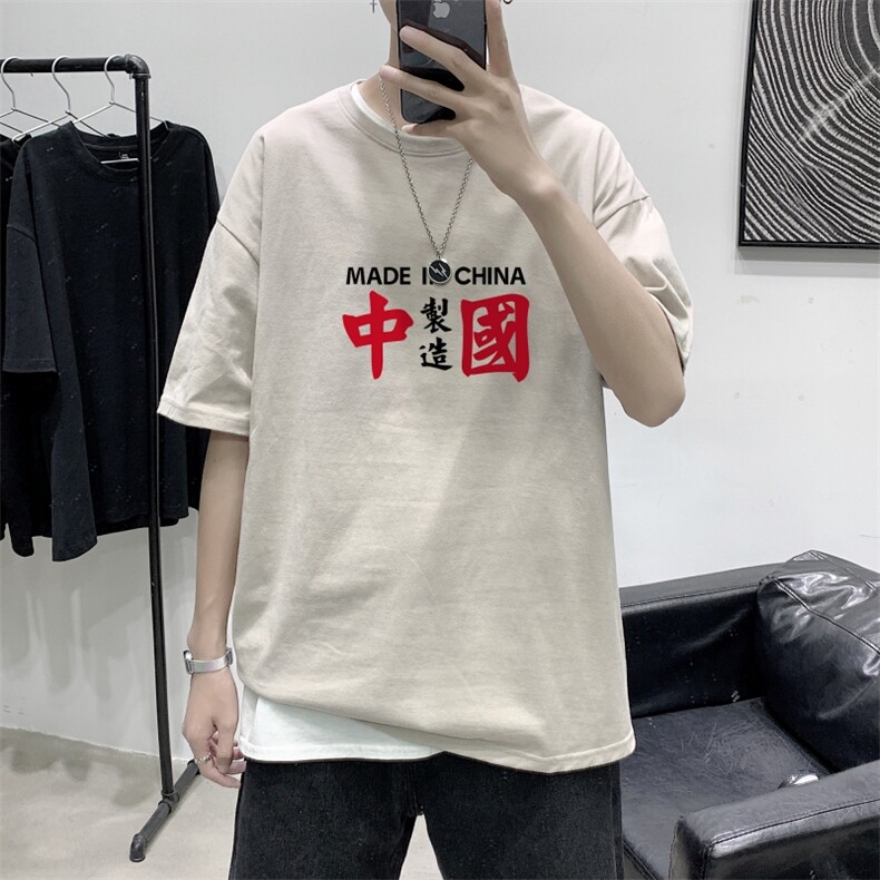 T2203P25港风室内复古印花夏款圆领短袖潮情侣宽松夏季半袖T恤,男装T恤,星座510A-1