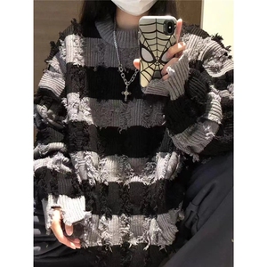 AA1788 P48条纹破洞毛衣长袖男潮图片