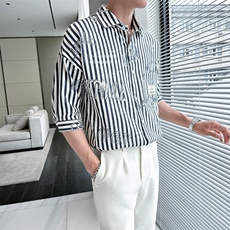 现货2025春季新款男士衬衫轻奢风条纹字母衬衣宽松上衣901C31P58，男装衬衫，星座901
