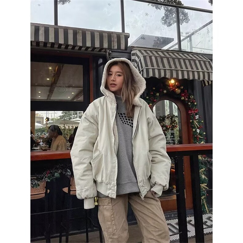 羊羔毛绒外套男女2025年新款秋冬宽松休闲加绒加厚连帽棉衣棉服,男装棉衣,四季星座505