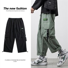 2021春季新日系白墙大码男工装裤抽绳束脚九分裤休闲裤K2821-P40，男装休闲裤，电商A001
