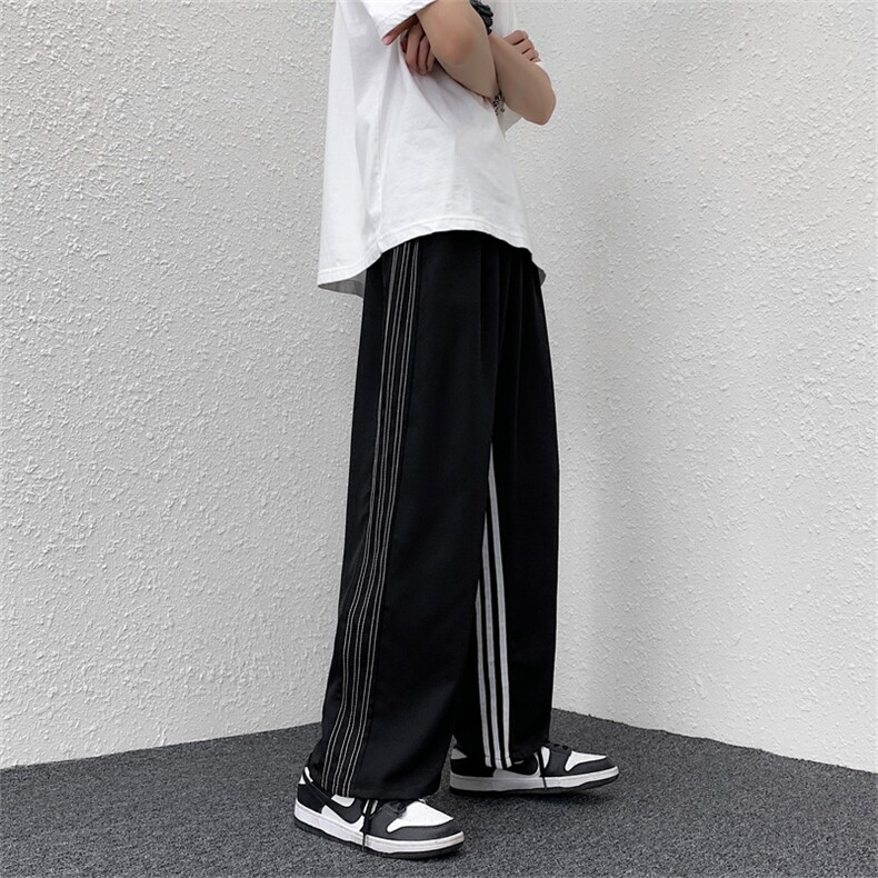 春季条纹高街宽松冰丝垂感休闲裤运动直筒裤AK36P40,男装休闲裤,电商C323