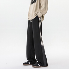 撞色条纹裤子男款秋冬季美式复古hiphop潮牌宽松直筒休闲百搭卫裤，男装休闲裤，星座506A