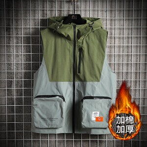 8XL-M码2023冬季新款加棉连帽工装机能马甲男无袖外套加肥加大码图片