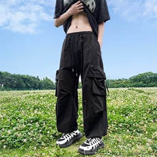 天蓝色美式工装裤男女夏季小众辣妹风显瘦休闲高腰直筒阔腿裤子，男装休闲裤，星座601-2