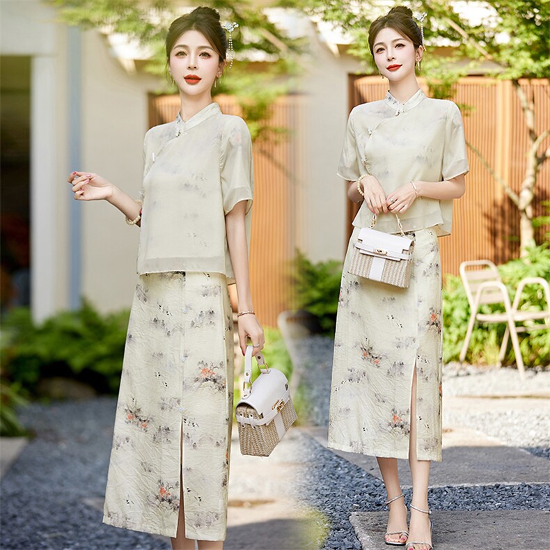 新中式国风改良旗袍套装女2025夏季新款唐装汉服禅意连衣裙两件套,女装套装/套裙,艾仟回(原伊仟回)