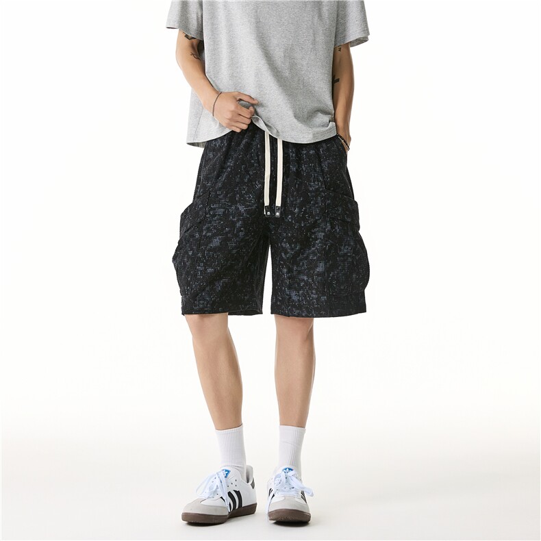 扎染华夫格运动短裤男夏季宽松直筒百搭休闲五分裤子310A-507-P25,男装牛仔裤,四季星座310A