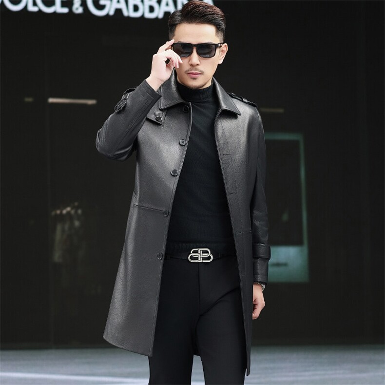 春季新款男士真皮皮衣男中长款风衣山羊皮外套商务男装大码皮衣潮，男装风衣，电商B360