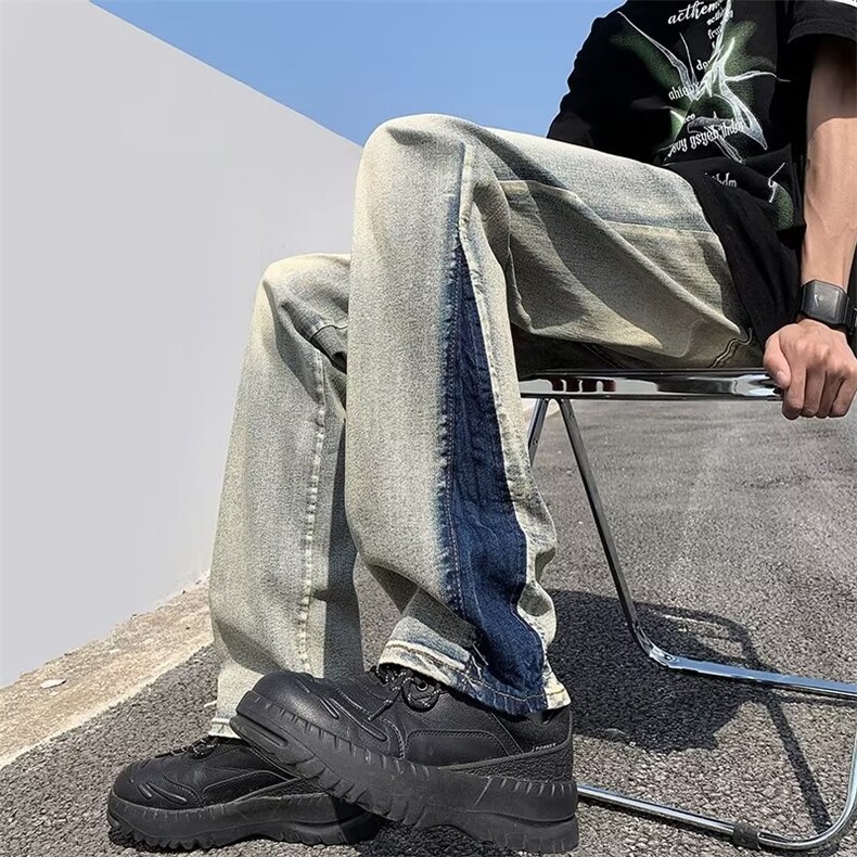 痞帅破洞牛仔裤男春秋季潮牌宽松直筒乞丐裤潮流百搭九分休闲裤子,男装牛仔裤,星座1008