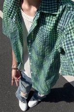 B221美式ins高街宽松薄款泡泡格短袖衬衫SY2548-特P35控59，男装T恤，电商B221