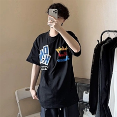 万针全刺绣工艺抖音得物高品质260克重磅纯棉双纱美式高街短袖T恤，男装T恤，电商A486