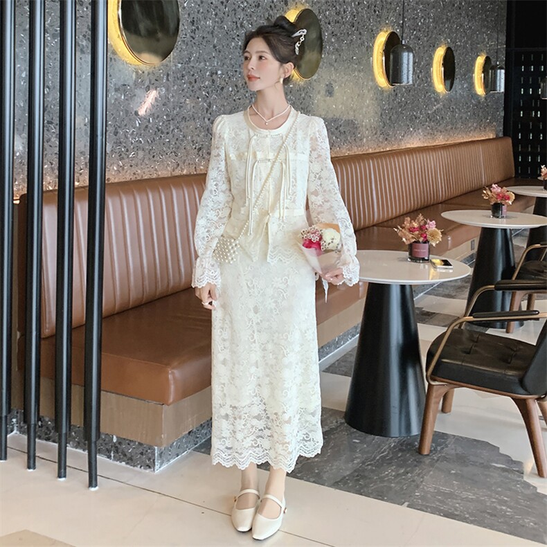 春季时尚镂空蕾丝气质套装套裙显瘦优雅,女装套装/套裙,来米儿