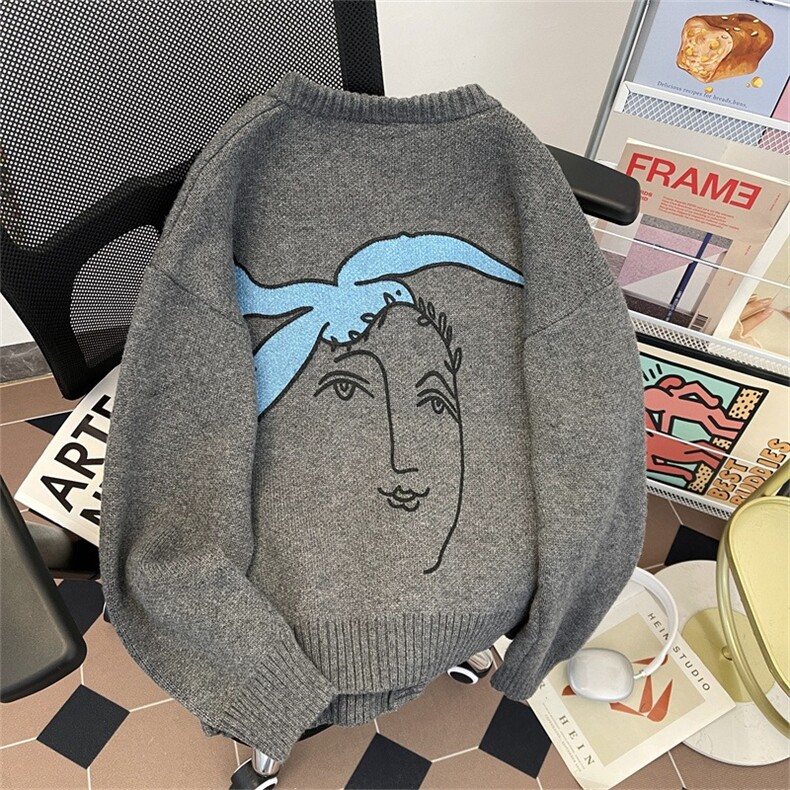 复古和平鸽开衫毛衣女秋冬提花宽松长袖针织上衣外套MY410P62,男装针织衫/毛衣,星座1013-5