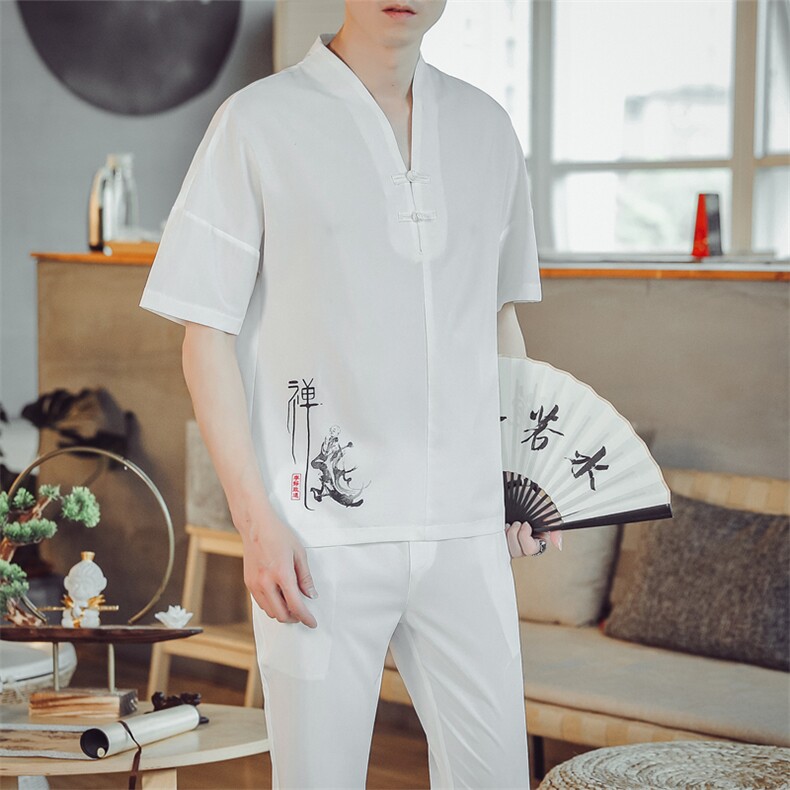 夏季套装男士两件套风复古唐装名族风T恤A334-TZ023-P55,男装民族服装,电商B339(原A334）