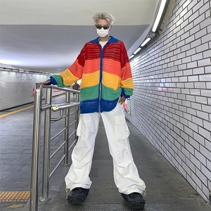 彩色针织开衫男女秋季高级感镂空薄款毛衣宽松休闲外套WY0217-P47图片