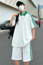 现货主推大码港风情侣休闲冰丝防晒polo日系运动套装男S19P65，男装休闲套装，电商B226