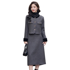【新款现货】2025新款冬装法式时尚小香风套装长裙两件套含60毛，女装套装/套裙，尚洛菲