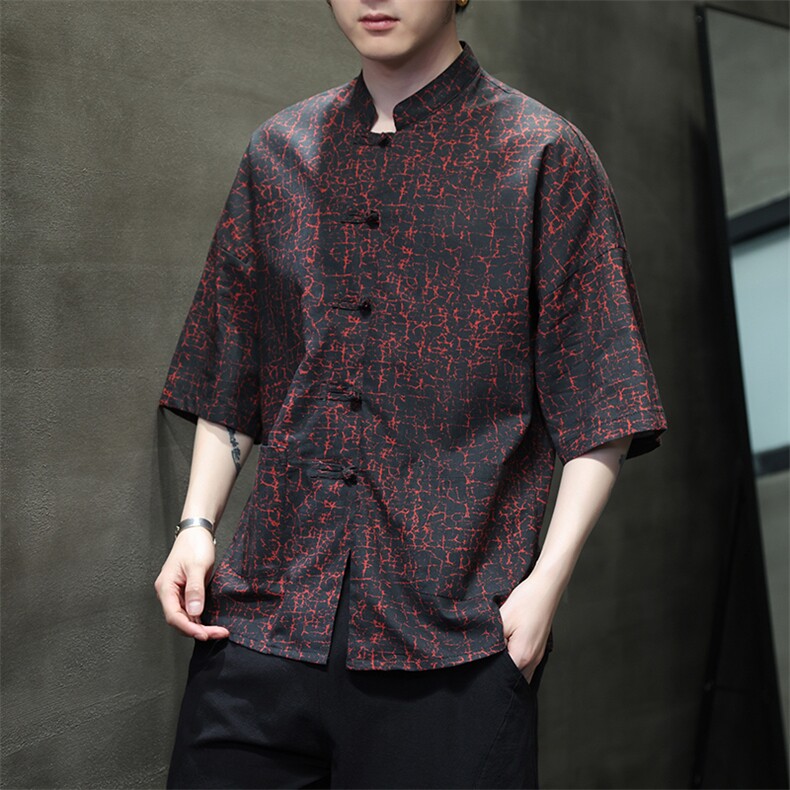 新中式提花风潮T恤短袖防香云纱龟裂纹汉服唐装T2413-P58,男装T恤,电商A227