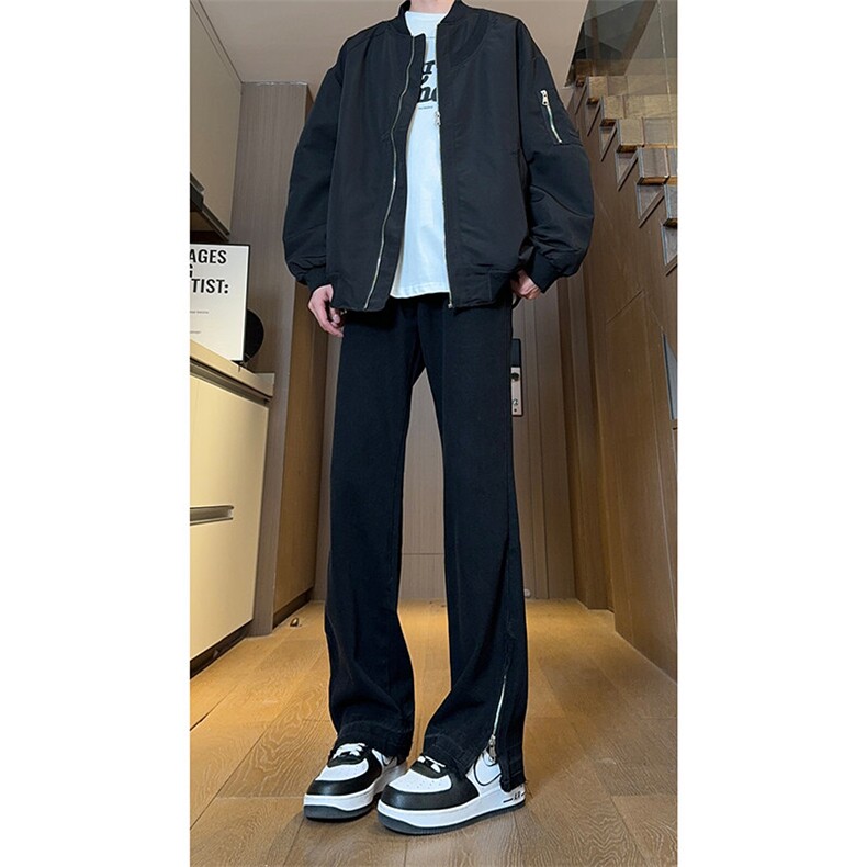 现货美式修身微喇侧边拉链毛边直筒大码牛仔裤男K5816-P50控78,男装牛仔裤,星座205