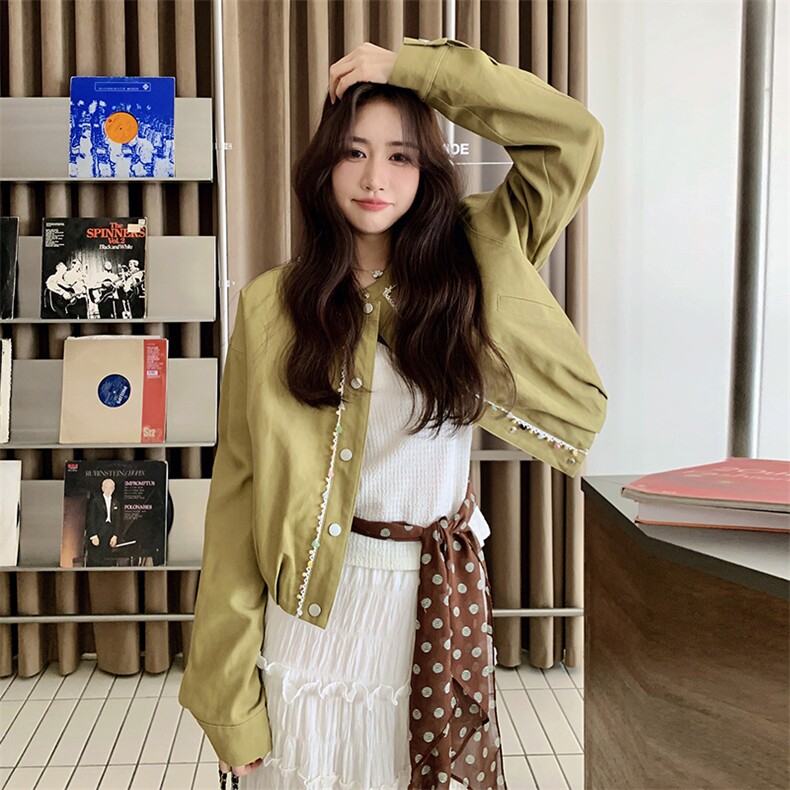 现货个性串珠款牛仔拼接短外套重工外套货号1113-P155-K228,女装短外套,2C323
