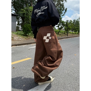 1506-1/KN13361/P59 配格纹绑带 刺绣叠穿水洗弯刀工装裤休闲裤图片