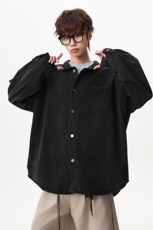 8XL-M特大码牛仔衬衫宽松浅蓝色牛仔外套男休闲衬衫CS502P68控88，男装工装外套，电商D206-1