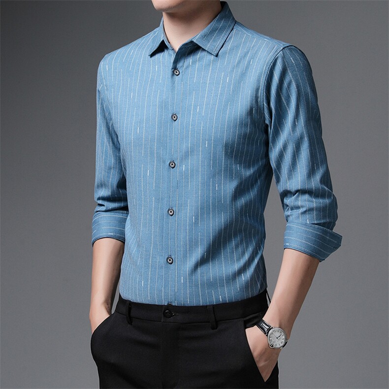 DN-C2163男式服装秋新款衬衫男长袖翻领休闲四季可穿衬衣P63图片