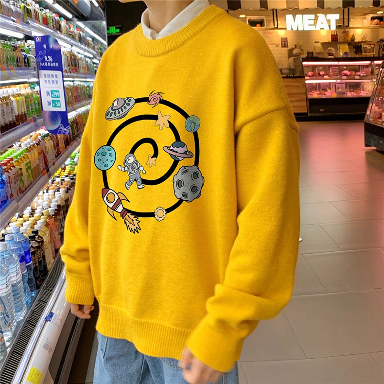 1港风宽松中性情侣潮流大码M-5XL印花毛衣男外套7912P48加绒P55,男装针织衫/毛衣,星座226-2