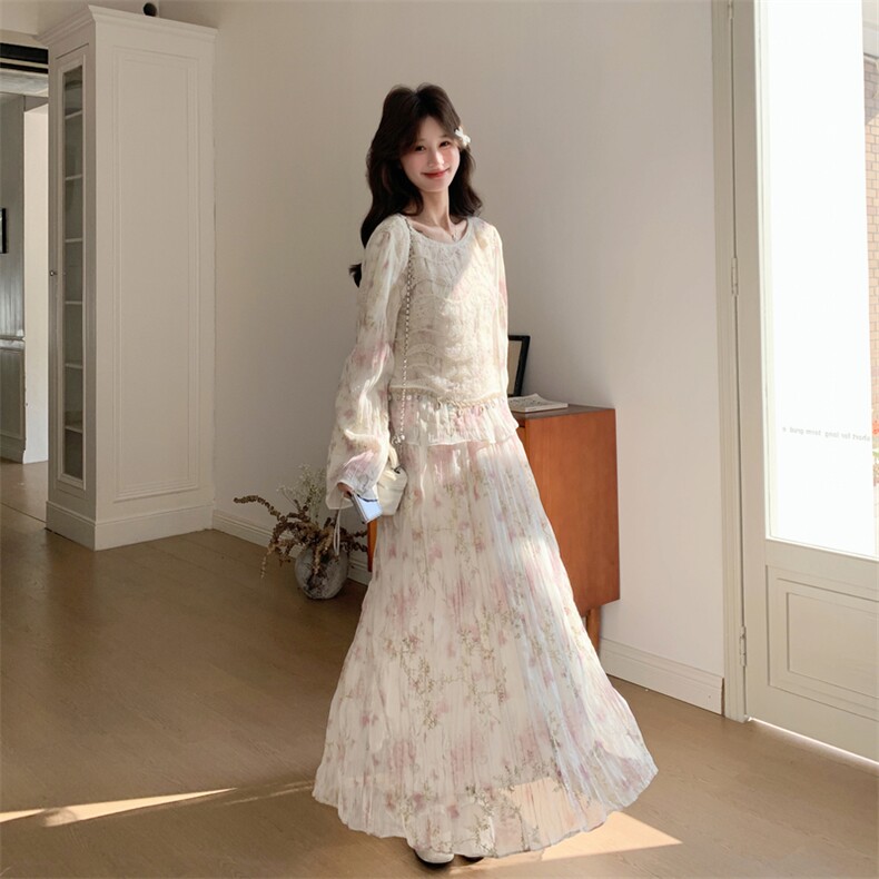 26春新款现-浪漫蕾丝拼接千金碎花半身裙两件套2618-P200K328,女装套装/套裙,2B190