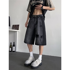 七分牛仔裤男女韩版潮流破洞高街百搭2026春季ins短裤RK2556-P41，男装牛仔裤，星座412-2