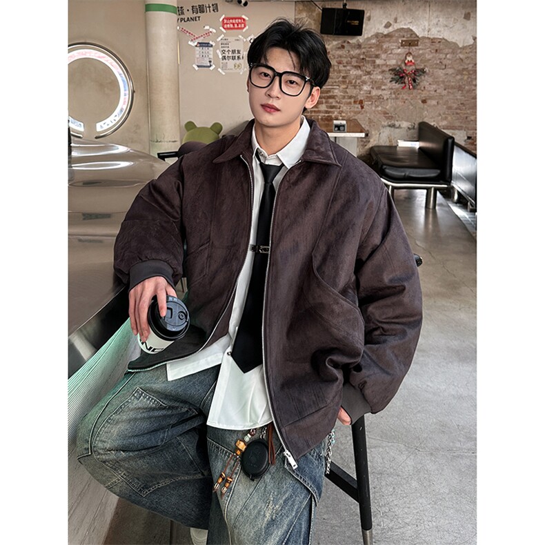 结构设计美式冬季棉服复古麂皮绒短款宽松加棉外套986P118，男装棉衣，电商A458A