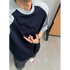 拼接撞色落肩短袖T恤男夏季纯棉宽松小领口嘻哈半袖上衣TK1，男装T恤，星座1116A（原606A-3）