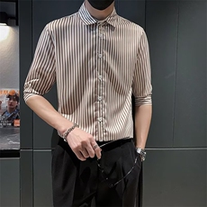 夏季男士衬衫修身中袖七分袖休闲发型师条纹衬衣个性上衣C3033，男装衬衫，星座1116A-2（原606A-1）