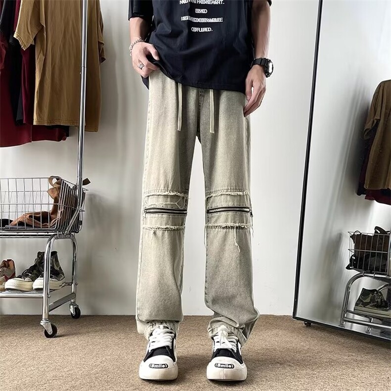 美式牛仔裤破洞补丁男裤拉链韩版宽松休闲裤子8251-310B-1P45,男装牛仔裤,星座310B-1