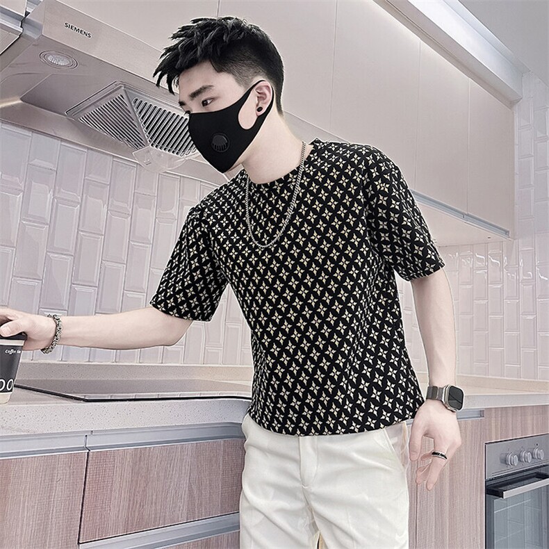 高级感提花面料短袖T恤男抖音痞帅社会小伙301C-DT84-P48控68图片
