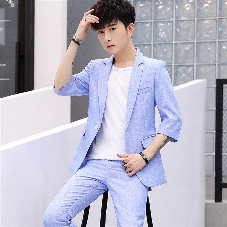 夏季中袖二件套韩版修身七分袖学生帅气休闲薄款XZ1304-2,男装西服,星座613B