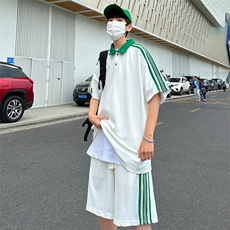 夏季新款现货主推大码港风情侣冰丝宽松日系休闲套装男S19P65，男装休闲套装，电商B226-2（原B217-2）