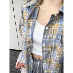 多巴胺复古格子衬衫男女宽松休闲显瘦中长款衬衣外搭防晒 CY21图片