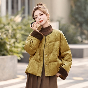 新中式g风提花羽绒服女2025冬季新款时尚拼接白鸭绒短款外套图片