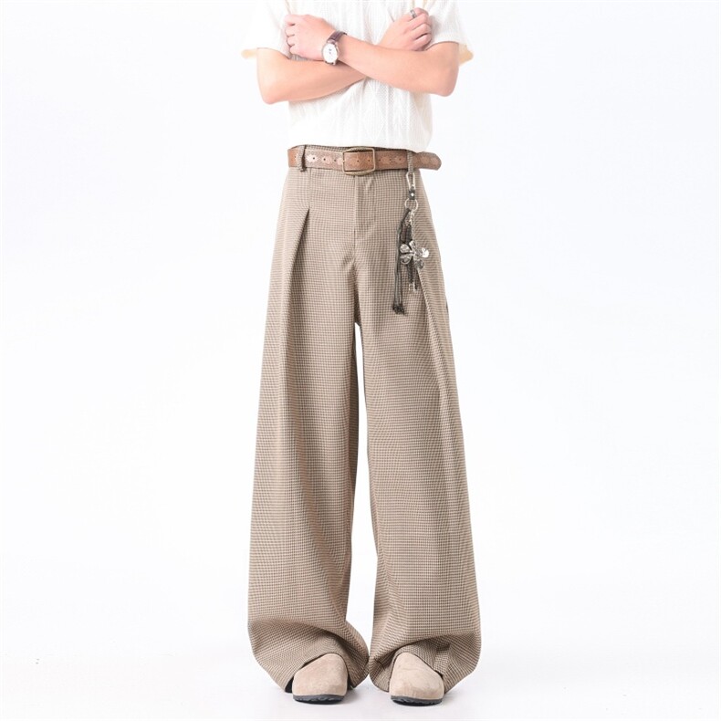 XZ-221-1/K2001/P58美式老钱风千鸟格垂感宽松直筒休闲西裤，男装西裤，星座221-1