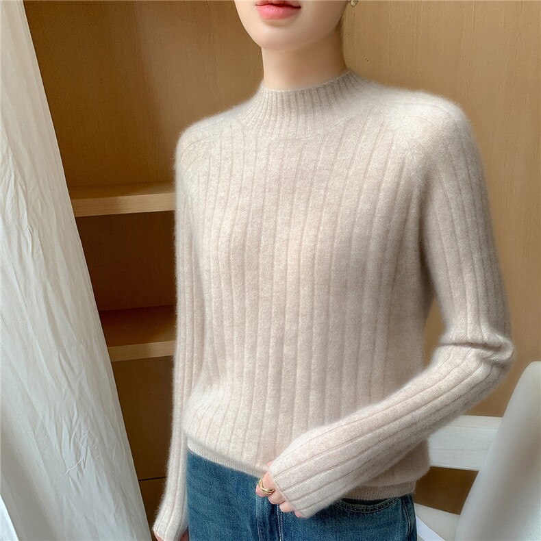 2025年秋季新款百搭女士12针宽抽条半高,女装羊绒衫,百越羊绒