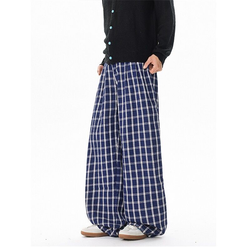 8XL-M加绒加厚复古格子休闲裤男宽松慵懒风拖地裤K9112P58控78,男装卫衣,电商D206-1