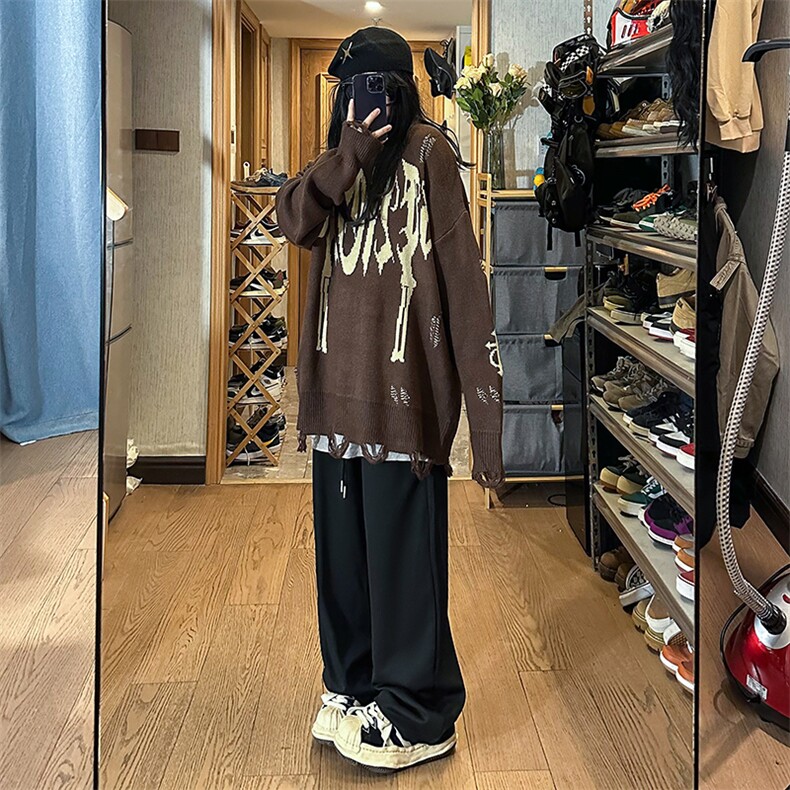 美式复古小众破洞毛衣外套男女ins潮宽松街头针织衫MY0554-P48,男装针织衫/毛衣,星座308B-1
