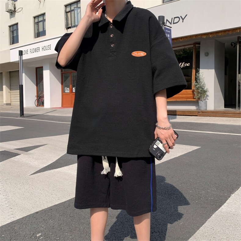 新款夏季短袖polo衫套装港风吸汗凉爽宽松休闲运动男装TZ5906P70,男装休闲套装,电商A086