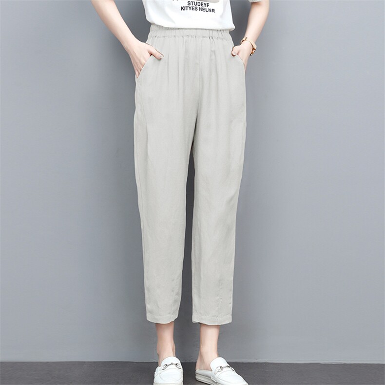2024年（新款）夏装棉麻小脚裤松紧腰女小脚九分裤百搭薄款,女装休闲裤,忆绮罗